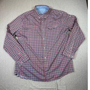 HUK Men's XL Red White Blue Check Long Sleeve Vented Button Front Fishing Shirt